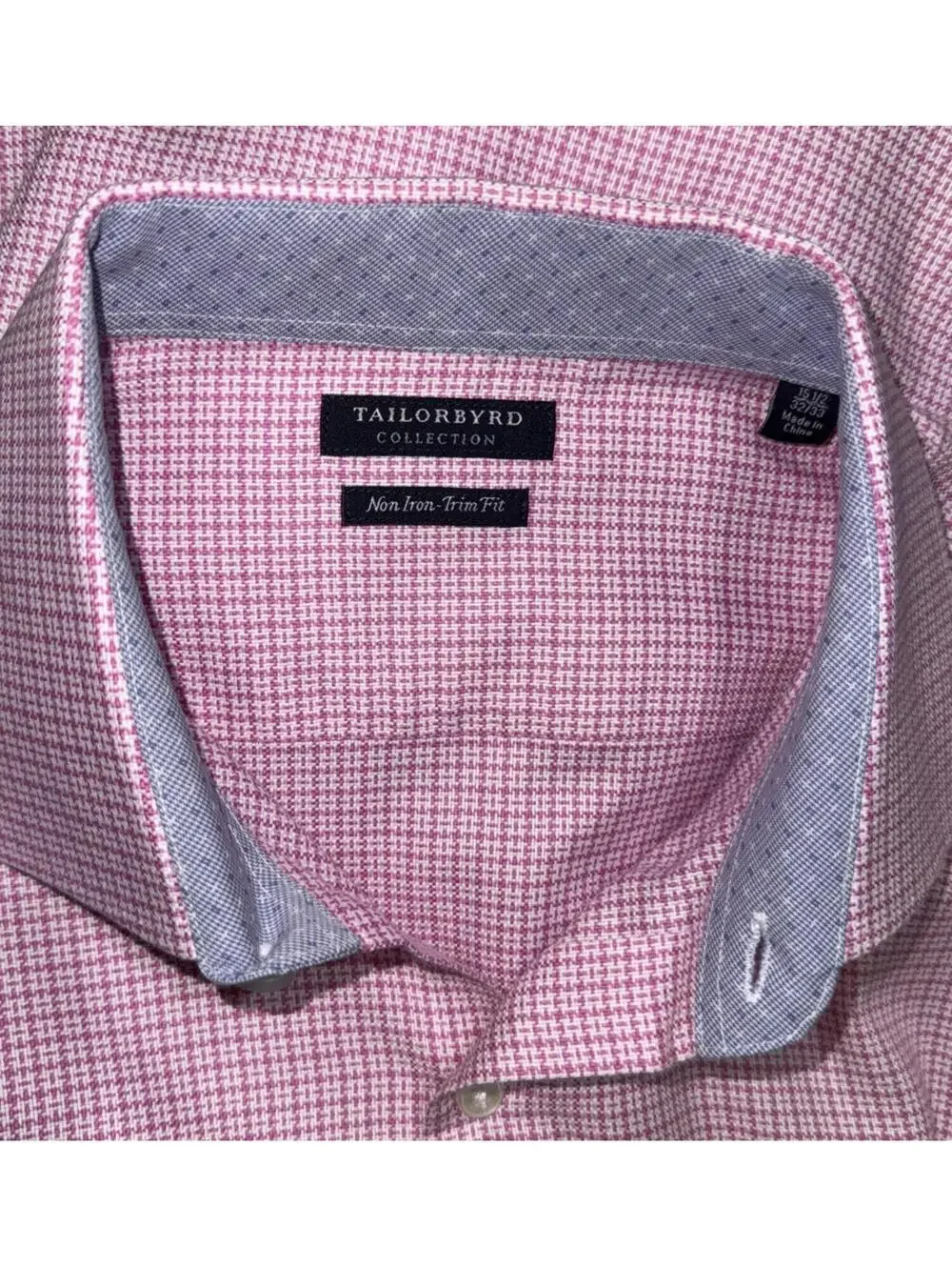 TAILORBYRD Men’s Cotton Non-Iron Trim Fit Shirt In Pink Check-Size 15.5|Medium - Picture 9 of 13